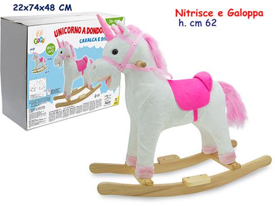 Nice & Good. Unicorno A Dondolo In Peluche H. 62 Cm Sella Cm 43. Box