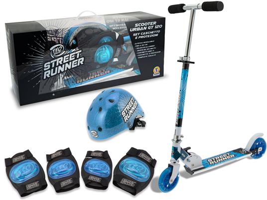 Set Monopattino Blu con Casco e Protezioni  Max 50Kg Ruote Pu 120Mm Abec 5 Taglia M - Teosport