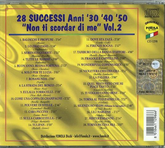 Non Ti Scordar di Me vol.2 28 Successi Anni 30 40 50 - CD Audio - 2