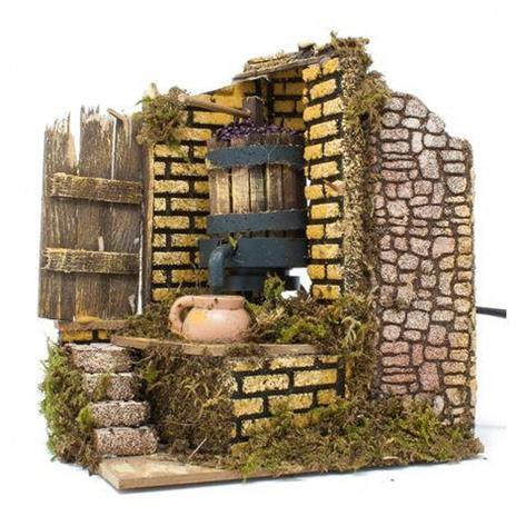 Torchio Del Vino Con Pompa 15x10x17cm Funzionante Per Presepe