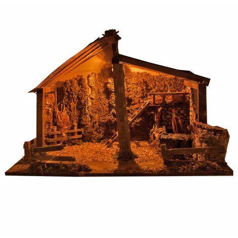 Capanna 60x34x43cm Con Mulino Ad Acqua E Luce Per Presepe - 4