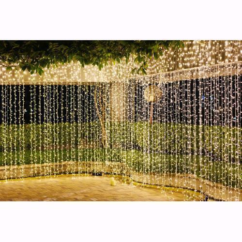 Tenda Cascata Luminosa Luci Natale 300 LED Bianco Caldo 300x100 cm con Giochi D2845