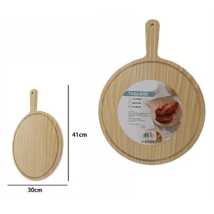 Trade Shop - Tagliere Legno Rotondo Affetta Pane Salumi Carne Pizza Con  Manico 41x30cm 74198