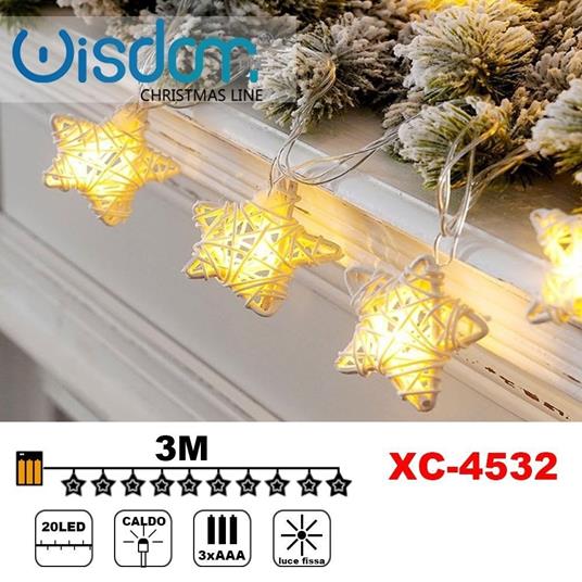 Trade Shop - CATENA LUMINOSA STELLE 20 LED A BATTERIA LUCE CALDA FISSA  DECORAZIONI XC-4532 - - - Idee regalo | IBS