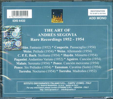 Registrazioni rare 1952-1954 - CD Audio di Andrés Segovia - 2