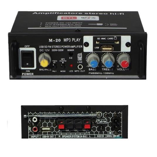 Amplificatore Stereo M-20 Casa Audio Auto Casa Mp3 Sd Usb Card Radio Fm  1000w - Trade Shop TRAESIO - TV e Home Cinema, Audio e Hi-Fi | IBS