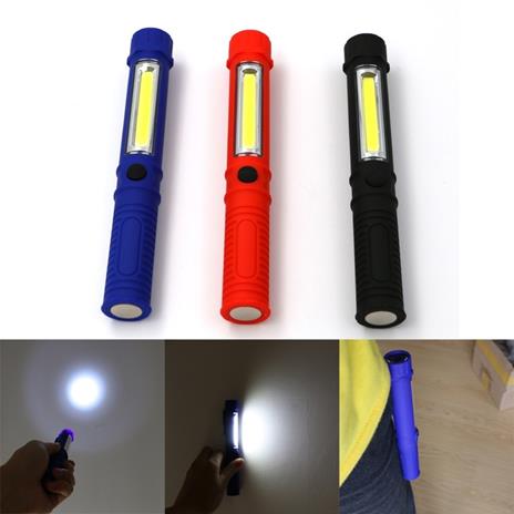 TORCIA LAMPADA EMERGENZA A LED COB CON CALAMITA DA LAVORO LUCE PORTATILE  SOS - Trade Shop TRAESIO - Idee regalo