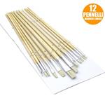 Set 12 Pennelli Piatti Manico Legno Lungo Spessore 1-12mm Hobby Pittura