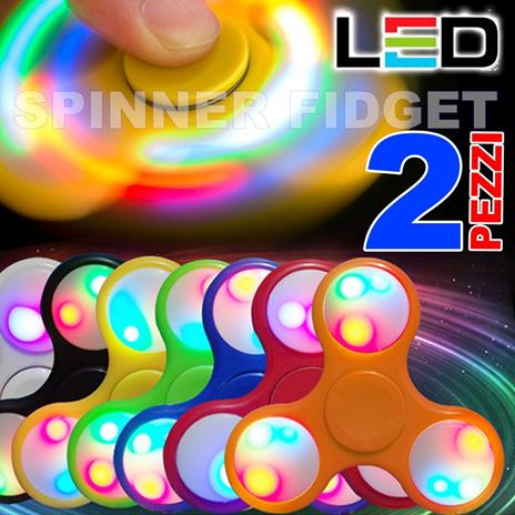 SPINNER CON LUCI LED LUMINOSO FIDGET ANTI STRESS 2 PEZZI GIOCO RILASSANTE 3D