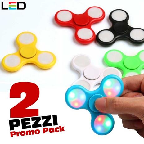 SPINNER CON LUCI LED LUMINOSO FIDGET ANTI STRESS 2 PEZZI GIOCO RILASSANTE 3D - 2