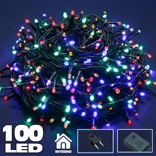 Catena Luminosa 100 Luci Led Lucciole Multicolor Con Controller 8 Funzioni