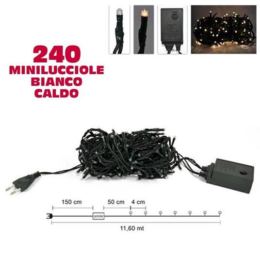 Catena Luci Minilucciole 240 Luci 3 Vie Bianco Caldo Con Controller 8 Funzioni