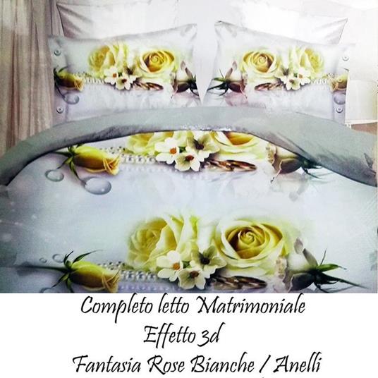 Completo Letto 3D Lenzuola Matrimoniale Sotto Sopra Copricuscini Rose Con  Anelli - ND - Casa e Cucina | IBS