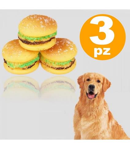 3 Giocattolo Panino Hamburger Gomma Suono Resistente Da Masticare Per Cani