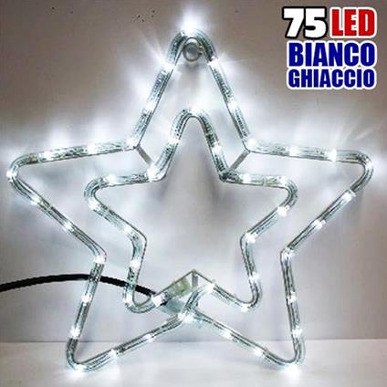 Doppia Stella Natalizia Luminosa 75 Led Colore Bianco 55X55 Cm Per Uso Esterno