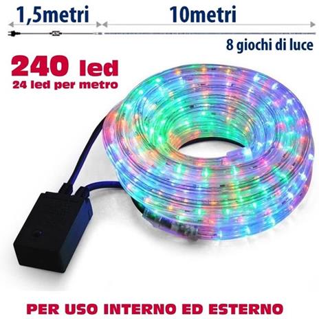 Tubo Luminoso Natalizio 10 Metri Led Multicolor Controller 8 Funzioni X Esterno