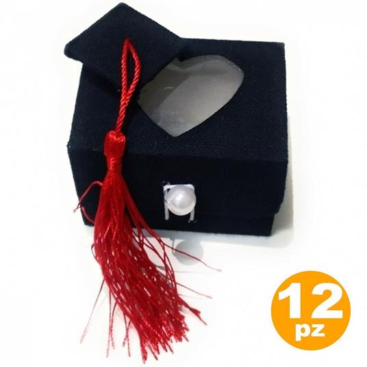 Set 12 Bomboniera Cappello Tesi Cuore Scatolina 7X5.5X5.5Cm Portaconfetti  Laurea - ND - Idee regalo