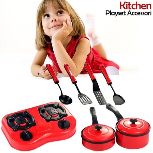 Set Cucina Per Bambine 7Pz Con Piano Cottura Stoviglie Pentole E Accessori  Gioco - ND - Cucina - Giocattoli | IBS