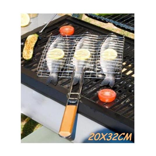 Griglia Barbecue Doppia 20X32Cm Grill Antiaderente Brace Camino Per Pesce Carne