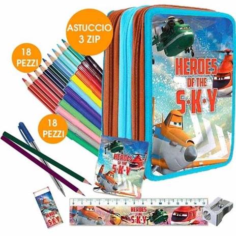 Kit Scuola School Pack Zaino Estensibile + Astuccio 3 Zip Disney Planes