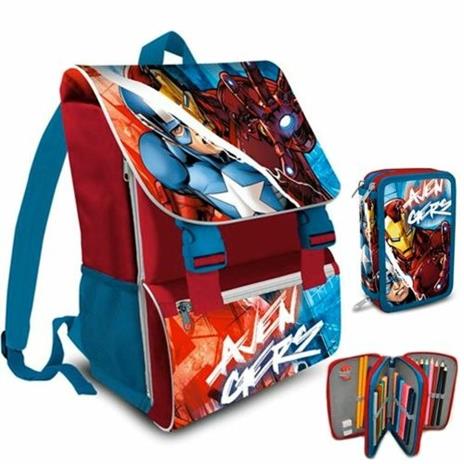 Zaino Scuola Estensibile Avengers Cartella + Astuccio Completo 3 Zip Elementari - 2