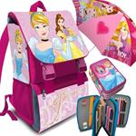 Zaino Scuola Estensibile Disney Princess Kit Completo Ombrello E Astuccio 3 Zip