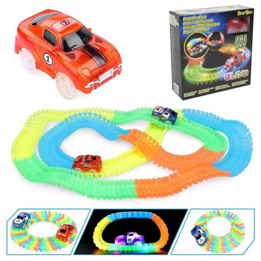 PISTA MACCHININE FLESSIBILE COSTRUZIONI FLUORESCENTE AUTO CON LUCI BAMBINI