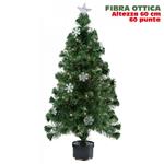 Albero Di Natale Fibra Ottica Snow 60Cm 60 Punte 9 Fiocchi Di Neve Verde