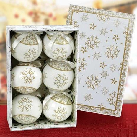 Set 6 Palline Natalizie Fiocco Di Neve Oro 7,5Cm Con Nastro Decorazioni Natale