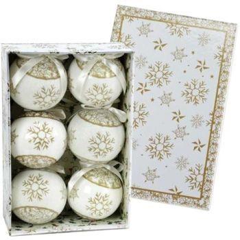 Set 6 Palline Natalizie Fiocco Di Neve Oro 7,5Cm Con Nastro Decorazioni Natale - 2