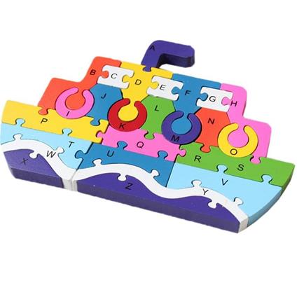 3D Puzzle Legno Forma Di Nave Educativo Lettere Numeri Bambini Imparare