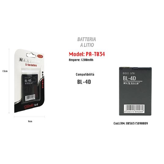 Batteria Litio Compatibile Per Bl-4d Smartphone 1200 Mah 3.7v Maxtech  Pa-T034 - Trade Shop TRAESIO - Telefonia e GPS | IBS