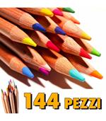 Confezione Set Di 144 Pastelli Matite Colorate Con Punta Spessa Color Legno