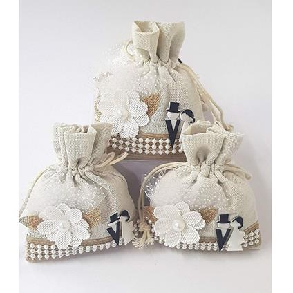 Set 12Pz Sacchetto Bianco Fiore Sposi 10X13Cm Bomboniera Portaconfetti Matrimonio Promessa