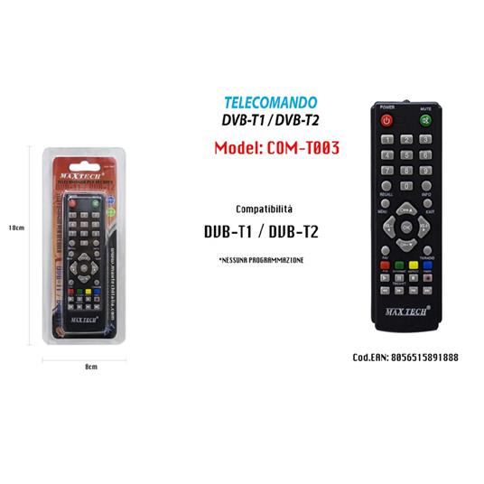 Telecomando Per Decoder Dvb-T1 / Dvb-T2 Compatibili Solo Con Dispositivi  Maxtech - Trade Shop TRAESIO - TV e Home Cinema, Audio e Hi-Fi | IBS