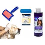 Kit Pulizia Cani Shampoo Azione Districante Salviettine Spazzola Cardatore Pelo Lungo