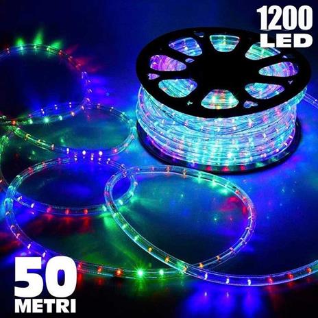 Tubo Luminoso 1200 Led 50 Mt Multicolor Uso Esterno Controller 8 Giochi Luce