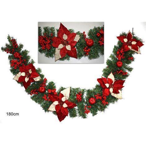Ghirlanda Natalizia Stella Di Natale Fiori E Bacche Decorazioni Natalizie  180Cm - ND - Idee regalo | IBS