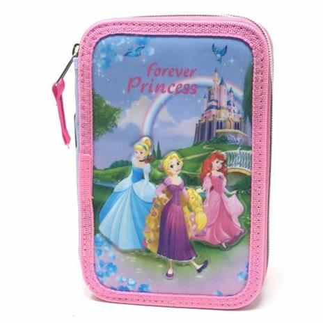 Astuccio Scuola 3D Principesse Cenerentola Rapunzel Ariel Disney 3 Zip Cerniere - 2