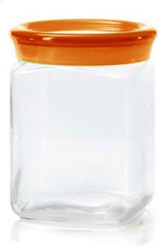 Square Barattolo contenitore quadrato da 1,5 lt in vetro con tappo arancio  - Omada - Idee regalo | IBS