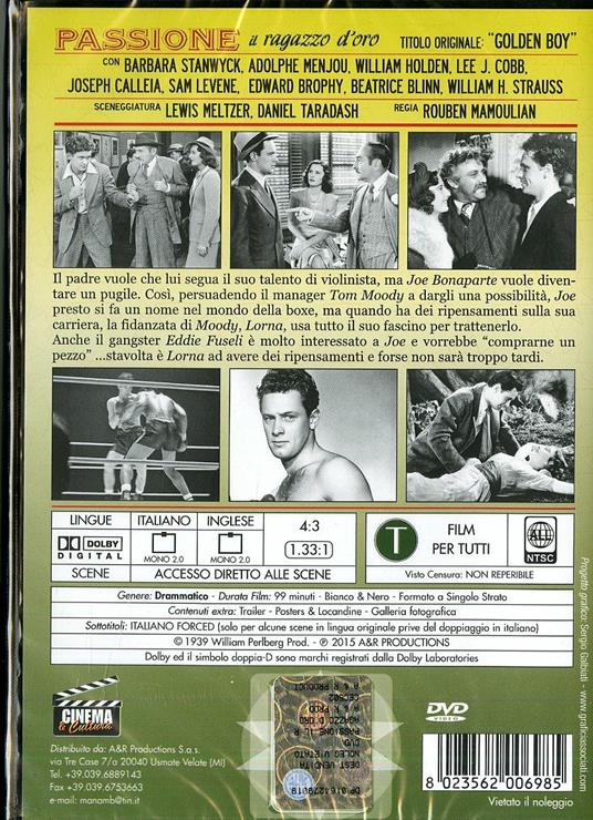 Passione. Il ragazzo d'oro di Rouben Mamoulian - DVD - 2