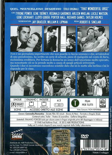 Quel meraviglioso desiderio di Robert B. Sinclair - DVD - 2