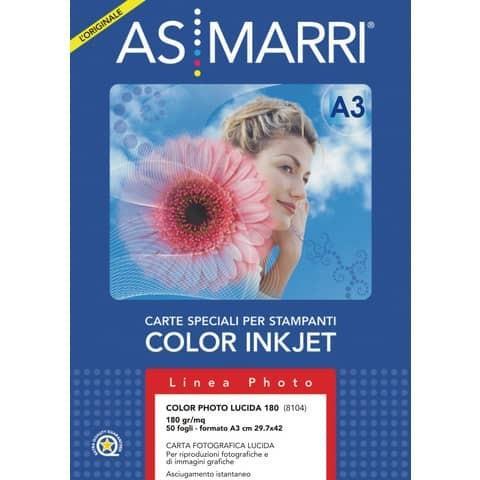 Carta fotografica AS/Marri Color Photo Lucida 180 Microporosa Premium A3 175 g/m² - Conf. 50 pezzi - 8104