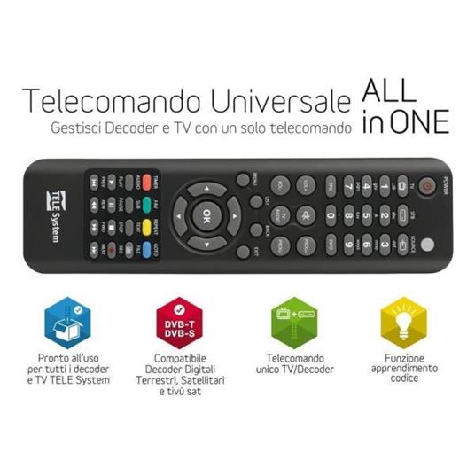 Telecomando universale Multifunzione Nero Telesystem - Tele System - TV e  Home Cinema, Audio e Hi-Fi | IBS