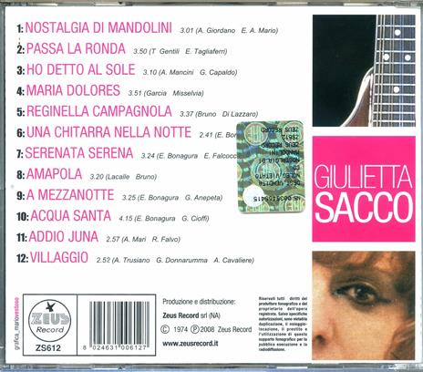 Nostalgia di Mandolini - CD Audio di Giulietta Sacco - 2