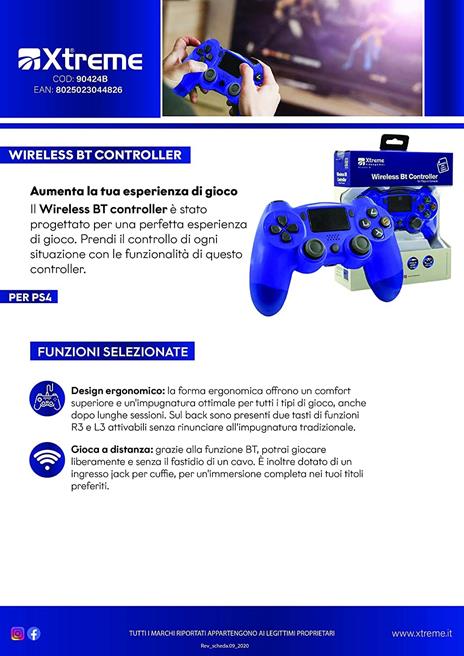 Xtreme Wireless BT Controller Nero 3,5 mm Gamepad Analogico/Digitale  PlayStation 4 - gioco per Console e accessori - Xtreme - Controller e  Gamepad - Videogioco | IBS