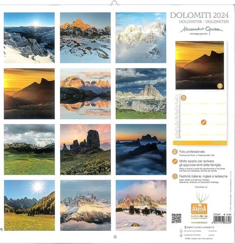 Calendario Akena 2024, Dolomiti Famiglia - 30 x 30 cm - 2