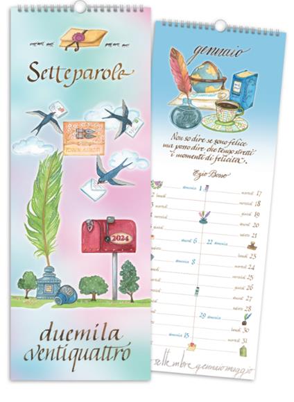 Calendario Akena 2024, Setteparole Spirale - 16,5 x 44,5 cm