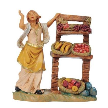 Fontanini Pastorella Con Banco Frutta 6,5Cm Statuina Presepe In Resina (F-216)