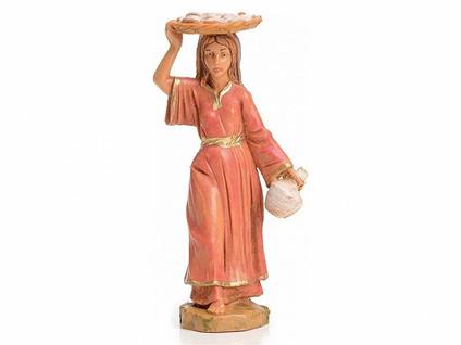 Fontanini Pastorella Con Vassoio 6,5Cm In Resina Statuina Presepe (F-221)